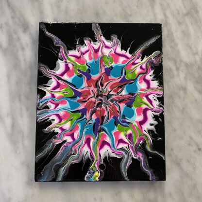 Neon Fireball on Black Wood Canvas