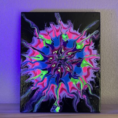 Neon Fireball on Black Wood Canvas - Image 3