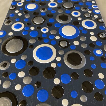 Blob Art; Black, White, Silver and Blue on a Navy Blue Wood Canvas - Image 2