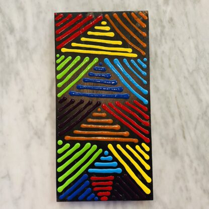 Geometric Line Art; Rainbow Triangles on Black Wood Canvas