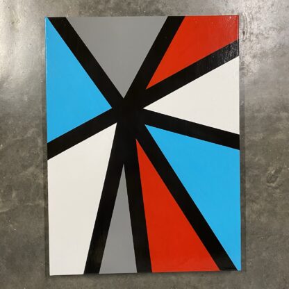 Red, Gray, Blue, Black - Geometric Tape Art Painting